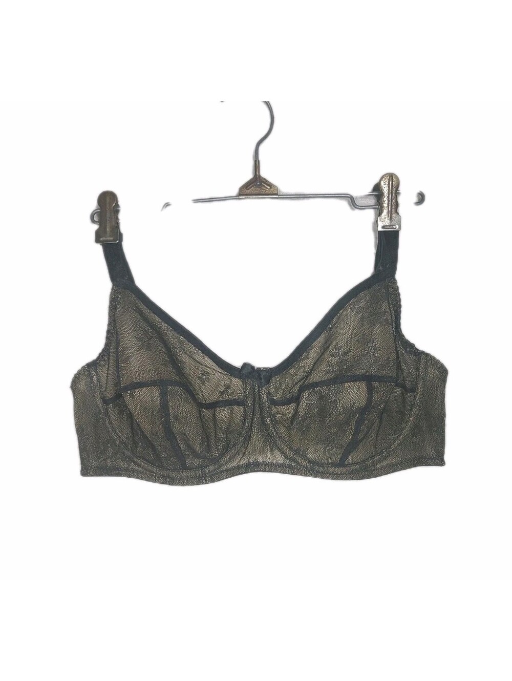 WHAT KATIE DID Tan Lace Bra 36D EUR 80D Underwire Sheer 1960s Repro Mod Pinup